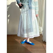 滔川“小清新“”純色小白裙重工蕾絲鏤空棉感半身裙傘裙女 白色 M