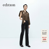 edition牛仔褲女復古磨邊瘦腿小直筒黑色緊身牛仔褲 牛仔黑色 S (26)