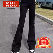 Rindu黑色微喇叭牛仔褲女春季2026新款女士高腰顯瘦彈力喇叭馬蹄褲子女 黑色 加絨 M 建議95-105斤