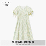 愛(ài)居兔夏季新款淺綠色時(shí)尚碎花V領(lǐng)短袖連衣裙EQLBJ2N097A 淺綠花紋98 L 165/88A