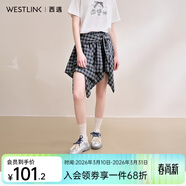西遇格紋半身裙女2026年夏季新款不規則下擺綁帶設計感高腰短裙 藍色 L （28）