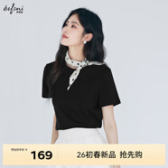伊芙麗（eifini）朱珠代言【經(jīng)典延續】天然桑蠶絲簡(jiǎn)約真絲混紡絲光內搭T恤女上衣 黑色 S