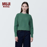 MUJI女式 棱紋編織 圓領(lǐng)短款針織衫 長(cháng)袖女款 女裝 薄款毛衣 綠色 M (160/84A)