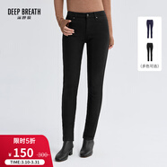 深呼吸DEEP BREATH女裝加絨加厚中腰修身彈力休閑小腳牛仔褲女A100140 黑 M (3)