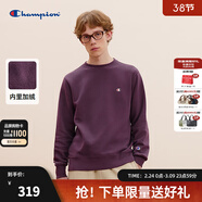 Champion冠軍衛衣男女加絨秋季簡(jiǎn)約刺繡小C圓領(lǐng)套頭長(cháng)袖T恤 酒紅色 XL