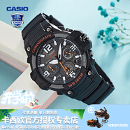 卡西歐（CASIO） 男表女表卡西歐手表男女情侶表學(xué)生時(shí)尚運動(dòng)表太陽(yáng)能雙顯電子表 MCW-100H-1AVDF暗夜黑橘