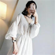 以純（YISHion）送吊帶顯瘦a字連衣裙韓國雪紡仙女胖妹妹中長(cháng)款氣質(zhì)蕾絲中長(cháng)裙潮 白色 【送白色吊帶】 S 【建議80-95斤】