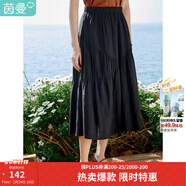 茵曼（INMAN）2025夏女新款A字半身裙復古時(shí)尚松緊腰遮肉顯瘦小個(gè)子中長(cháng)裙子 午夜黑 XL