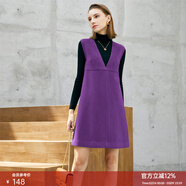 顏域V領(lǐng)無(wú)袖毛呢連衣裙女2025新款冬時(shí)尚寬松氣質(zhì)呢子裙子 紫色 L/40