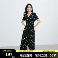 紅袖波點(diǎn)收腰連衣裙夏季新款女裝法式V領(lǐng)顯瘦減齡氣質(zhì)黑色顯白雪紡裙 黑底米點(diǎn)818 M