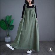 夏典素訂女王（SE.PSTP）品牌26春季新款日韓大碼女裝春夏中長(cháng)款吊背帶裙女寬松顯瘦牛仔背 522綠色 M 大碼