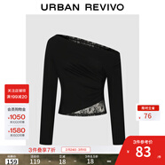 UR2026春季新款女度假潮流不規則蕾絲一字肩長(cháng)袖T恤UWJ450157 黑色 XL