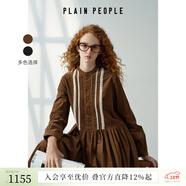 PLAIN PEOPLE美拉德法式復古燈芯絨撞色連衣裙金咖女2024秋季新款 金咖 S