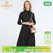 喬萬(wàn)尼秋裝女新款復古高領(lǐng)修身氣質(zhì)歐洲站碎花長(cháng)袖連衣裙長(cháng)裙 黑色碎花 M