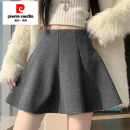 皮爾卡丹（pierre cardin）黑色亮片毛呢短裙女秋冬新款加厚高腰顯瘦蓬蓬傘裙休閑半身裙 灰色  XL 【建議117-129斤】