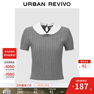 UR秋季新款女裝休閑撞色娃娃領(lǐng)絞花短款針織衫UYL950219 冷灰 S
