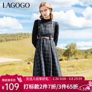 LAGOGO英倫風(fēng)復古格子連衣裙女拉谷谷秋冬新款疊穿收腰顯瘦背帶裙 混色(Y0) M 160/38