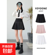 炸街格子裙夏季女童短裙女童小學(xué)生春裝兒童學(xué)院內里百褶格子裙潮 黑色純色 140