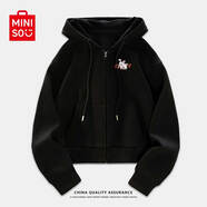 名創(chuàng)優(yōu)品（MINISO）外搭短外套女2025春秋季新款休閑寬松時尚連帽開衫衛(wèi)衣韓版針織衫 黑色(趴小兔胸標) S 155 (名創(chuàng)優(yōu)品 品質(zhì)保證)