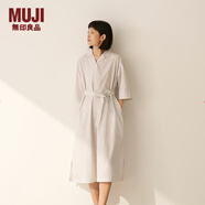 MUJI女式 易干平紋七分袖連衣裙女裝裙子25年秋季連身裙 BC2NSC5A 灰色條紋 XL （165/92A）