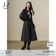 玖姿·安娜蔻靜奢風(fēng)花朵釘珠百搭呢子百褶半身裙腰裙女裝2024冬款 深灰 S