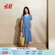 H&M女裝連衣裙春季潮流時(shí)尚休閑分層牛仔連衣裙1303317 淺牛仔藍 S 160/88