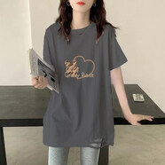 波士頓 BOSHDV2026年春季新款韓式中長(cháng)款全棉短袖女式t恤寬松大碼灰色百搭減齡 深灰色AD0213 S 80斤-110斤