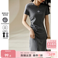 尚都比拉小個(gè)子連衣裙女夏季抽褶收腰顯瘦t恤裙短款休閑裙子 花灰色 XL