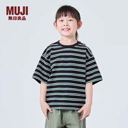 MUJI大童 涼感 天竺編織 條紋短袖T恤童裝打底衫25年春季 黑色條紋 130 /64A