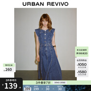 UR夏季新款女裝復古牛仔荷葉邊牛仔連衣裙UWG850114 藍色1 XS