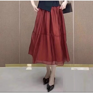 歐根紗半身裙女2024春款紗裙蓬蓬裙子A字半身裙長(cháng)裙 酒紅色 S