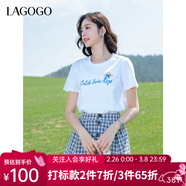 LAGOGO【涼感新疆棉】云朵白T恤女拉谷谷2025夏新款清爽短袖上衣 本白色 L