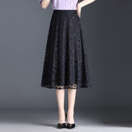 夏典素訂女王（SE.PSTP）黑色女士歐根紗半身裙女夏紗裙小個(gè)子長(cháng)裙網(wǎng)紗半裙媽媽日單短裙 圓圈花（裙長(cháng)70cm） M 腰圍2尺