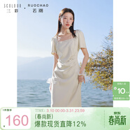 三彩大碼女裝2025夏季新款法式復古蕾絲方領(lǐng)連衣裙褶皺收腰氣質(zhì)胖MM