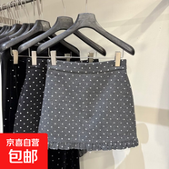 木耳邊植絨波點(diǎn)灰色毛呢短裙女微胖mm秋高腰包臀A字呢子半身裙潮 灰色 M