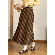 謎秀小個(gè)子咖色高腰格紋半身裙秋a字長(cháng)裙子傘裙復古中長(cháng)款 綠格 常規 L