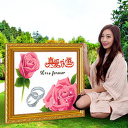 老街緣真愛永恒結(jié)婚2025新款自己繡手工十字繡套件線繡客廳簡約現(xiàn)代玄關(guān) 粉紅色 【中格-3股絲線繡】65*50厘米