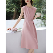 AEMAPE純色高智感連衣裙女2026夏季新款圓領(lǐng)氣質(zhì)收腰顯瘦無(wú)袖A字裙子 粉紅色 M (建議90-105斤)