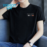 以純（YISHion）純棉短袖t恤男夏季新款男士時(shí)尚百搭休閑打底衫體恤上衣 519黑色 XL