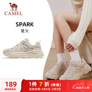 駱駝（CAMEL）女鞋厚底增高緩震老爹休閑運動(dòng)鞋子 K25CX4L4013 淺米白/灰 35