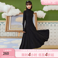 兩三事針織打底連衣裙女秋冬新款黑色顯瘦打底裙長(cháng)款裙子溫軟入冬 黑色-y M