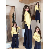 天啟世紀藏藍色短款衛衣外套女款早春季精致絕美巨好看修身收腰上衣小個(gè)子 奶黃12cm寬螺紋【春秋】 薄款 S