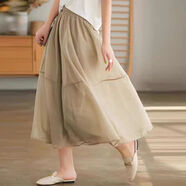 歐根紗半身裙女2024春款紗裙蓬蓬裙子A字半身裙長(cháng)裙 卡其色 S