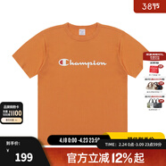 Champion夏季經(jīng)典款印花草寫(xiě)LOGO圓領(lǐng)休閑運動(dòng)T恤無(wú)性別冠軍短袖男女情侶 橘色 XL