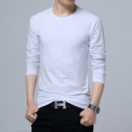 嘉曄（JIAYE）春秋季t恤男V領(lǐng)純色潮流加大碼潮流長(cháng)袖T恤體恤打底衫 8009圓白色 XL