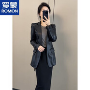 羅蒙（ROMON）美拉德感皮衣女名媛風(fēng)洋氣純色外套2026春季網(wǎng)紅時(shí)尚氣質(zhì)西服 黑色外套 S 100斤以下