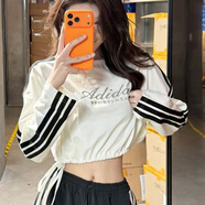 阿迪達斯（adidas）長(cháng)袖T恤女裝2026春季新款運動(dòng)服針織透氣短款露肩上衣KX8971 KX8971白色純棉 XS 推薦70-85斤