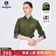 Navigare意大利小帆船燈芯絨襯衫女秋冬純棉長(cháng)袖襯衣時(shí)尚通勤開(kāi)衫 常春藤綠 XL