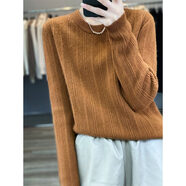 NYIG仿毛呢圓領(lǐng)打底衫女士春秋冬季新款寬松顯瘦毛衣軟糯上衣百搭 咖啡色 M (90-105斤)