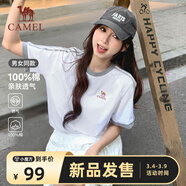 駱駝（CAMEL）夏日純棉T神男女寬松圓領(lǐng)短袖上衣T恤 C36BAXLN090 無(wú)際白/灰 M